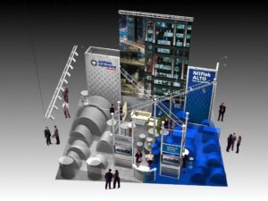 stoisko targowe Nilfisk Alto wizualizacja. Wizualizacja stoiska targowego pozwala na "zobaczenie' powierzchni targowej. Projekt stoiska  i nadzór  Tatjana Kobuszewska TRK System